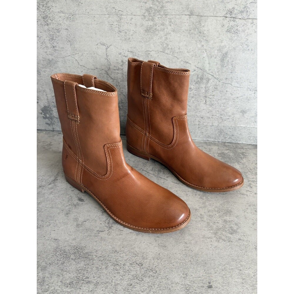 NEW! FRYE ANNA Shortie Short Leather Pull on Ankle Boots Camel Women's 9/9.5/10